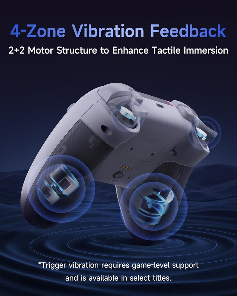 EasySMX X05Pro Wireless PC Controller – Soft-Click Low-Noise Buttons, Dual-Stage Impulse Triggers, Hall Joysticks with 1000Hz Polling, 2 Programmable Buttons, 1000mAh Battery, Multi-Platform Controller for PC/Switch/Android/iOS - Image 4